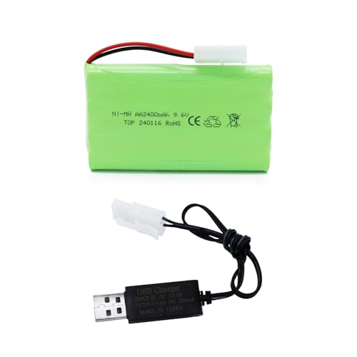 9.6V 2400mAh NiMH Battery Pack for RC Vehicles with Tamiya KET-2P Plug and USB Charger