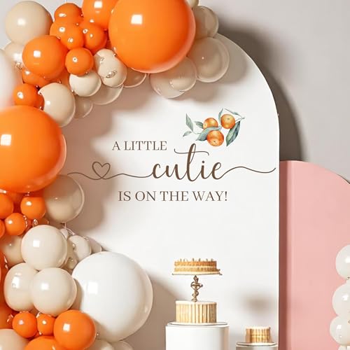 A Little Cutie Baby Shower Decal - First Birthday Decorations for Girls, Orange Theme Vinyl Wall Sticker 33.86x16.54 Inches