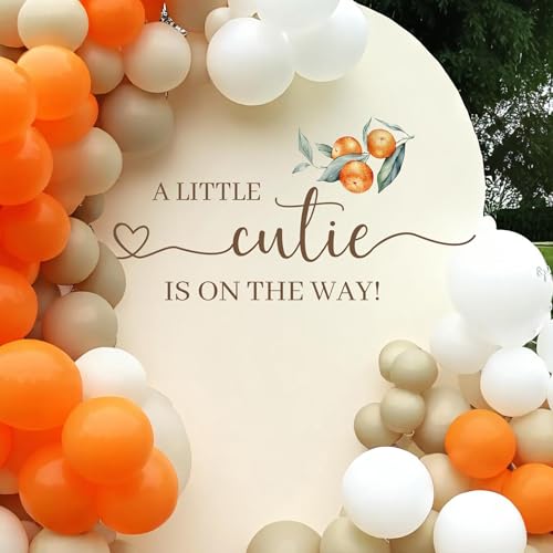 A Little Cutie Baby Shower Decal - First Birthday Decorations for Girls, Orange Theme Vinyl Wall Sticker 33.86x16.54 Inches
