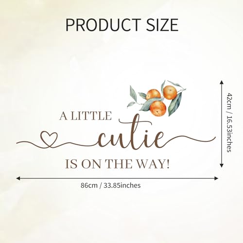 A Little Cutie Baby Shower Decal - First Birthday Decorations for Girls, Orange Theme Vinyl Wall Sticker 33.86x16.54 Inches