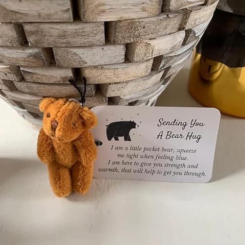 A Little Pocket Bear Hug - Mini Bronze Plush with Hug Token Card, Emotional Support Gift for Graduation Birthday