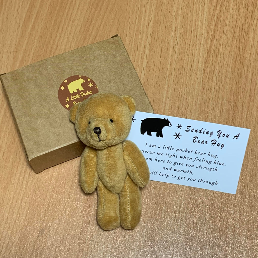 A Little Pocket Bear Hug - Mini Bronze Plush with Hug Token Card, Emotional Support Gift for Graduation Birthday