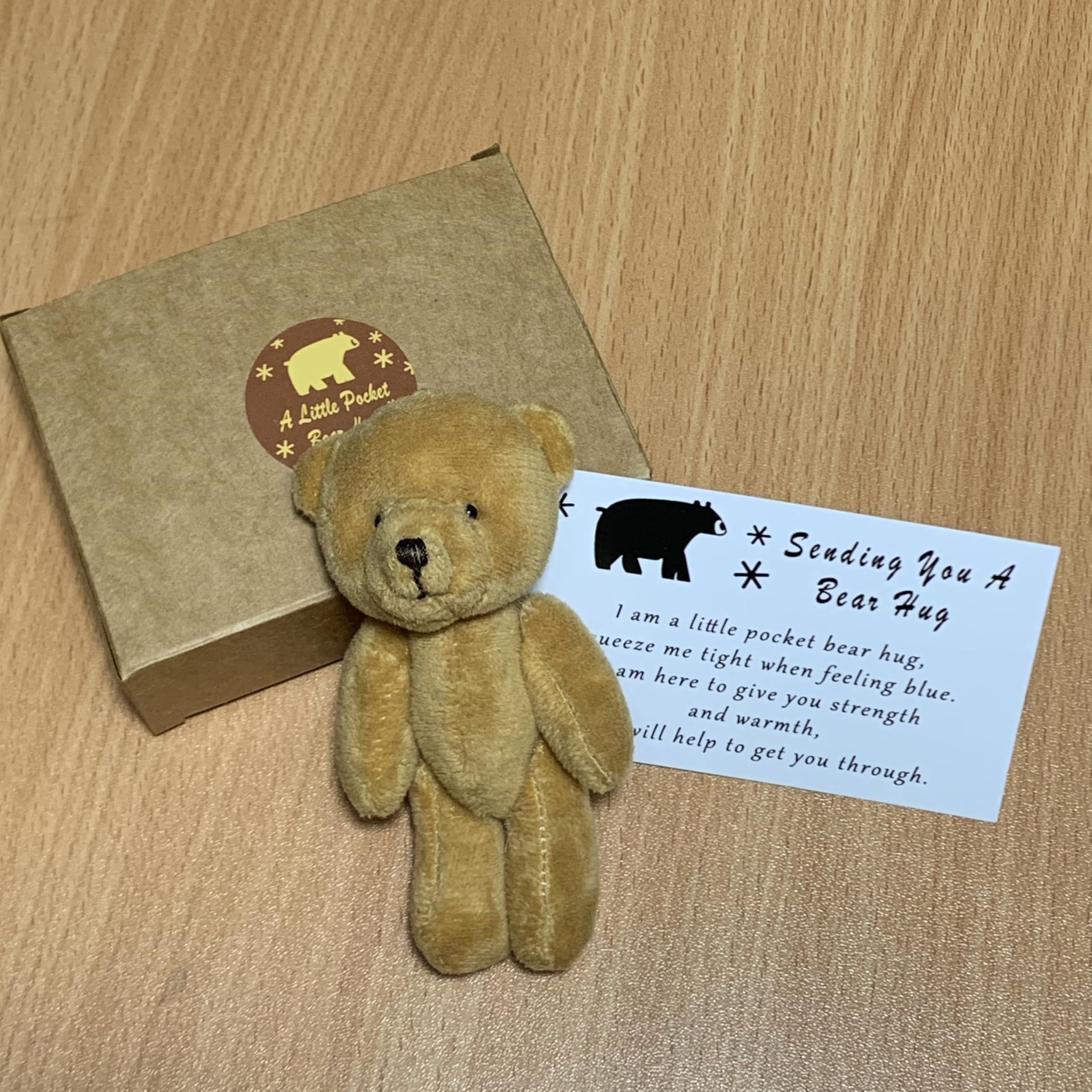 A Little Pocket Bear Hug - Mini Bronze Plush with Hug Token Card, Emotional Support Gift for Graduation Birthday
