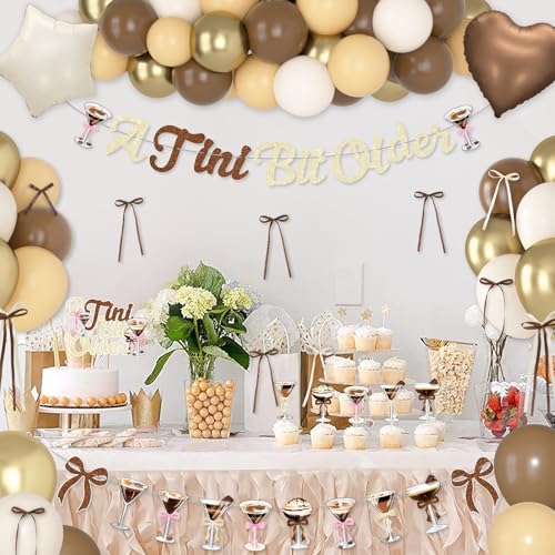A Tini Bit Older Birthday Decor - 65-Piece Gold Brown Glitter Espresso Martini Party Set with Banner, Balloons, Cake Toppers & More