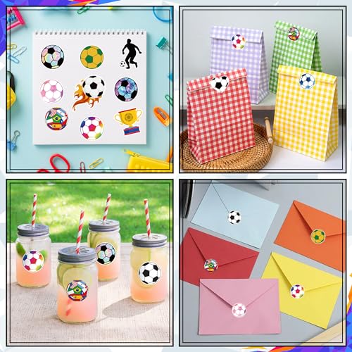 A1diee Football Soccer Stickers - 1000Pcs 2 Rolls 16 Patterns Cute Motivational Decals for Water Bottle Laptop Scrapbook