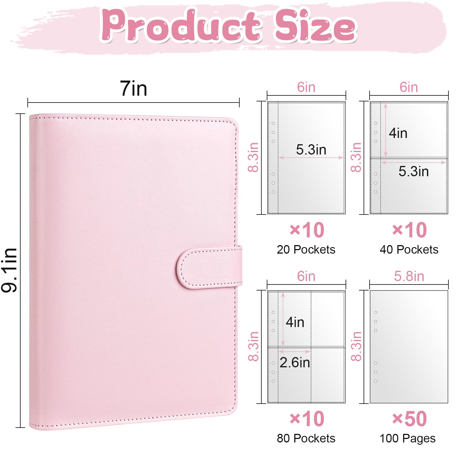 A5 Reusable Sticker Book - 140 Pockets + 100 Blank Pages, Pink PU Leather Organizer for Sticker Lovers
