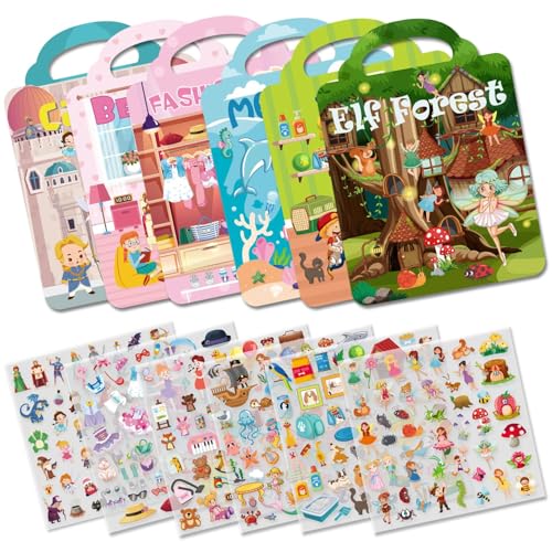 Aannanl Dress Up Reusable Sticker Books for Toddlers – 6 Themed Puffy Sticker Activity Books with 300+ Stickers