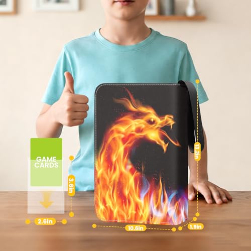 AAUB 4-Pocket Trading Card Binder – Holds 440 Cards, 55 Removable Pages, PU Cover, Zippered, Yellow & Blue Dragon Design