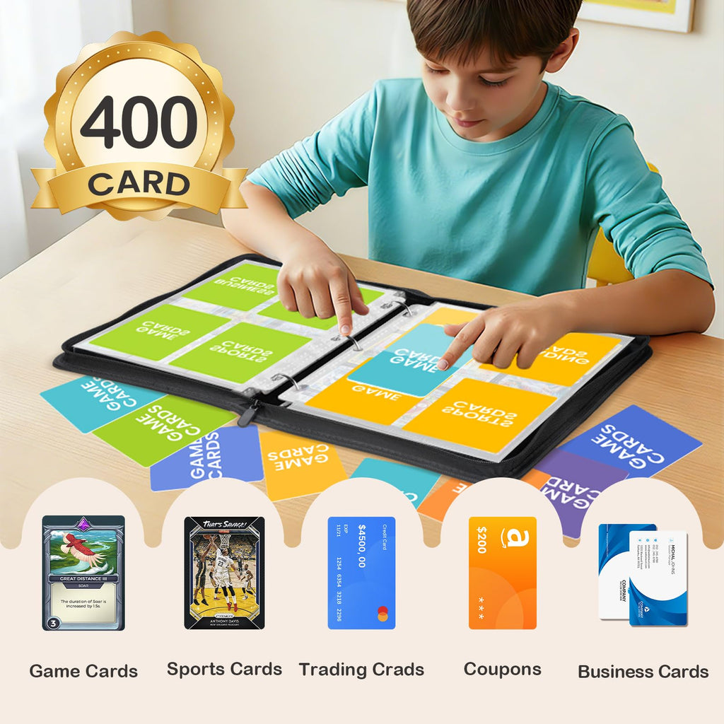 AAUB 4-Pocket Trading Card Binder – Holds 440 Cards, 55 Removable Pages, PU Cover, Zippered, Yellow & Blue Dragon Design