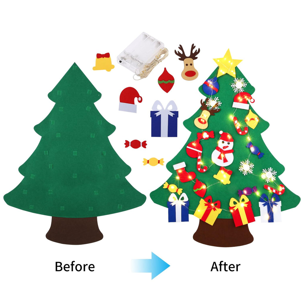 Abakuku 3-Foot Felt Christmas Tree Set for Kids – 31 Piece Ornaments & Light
