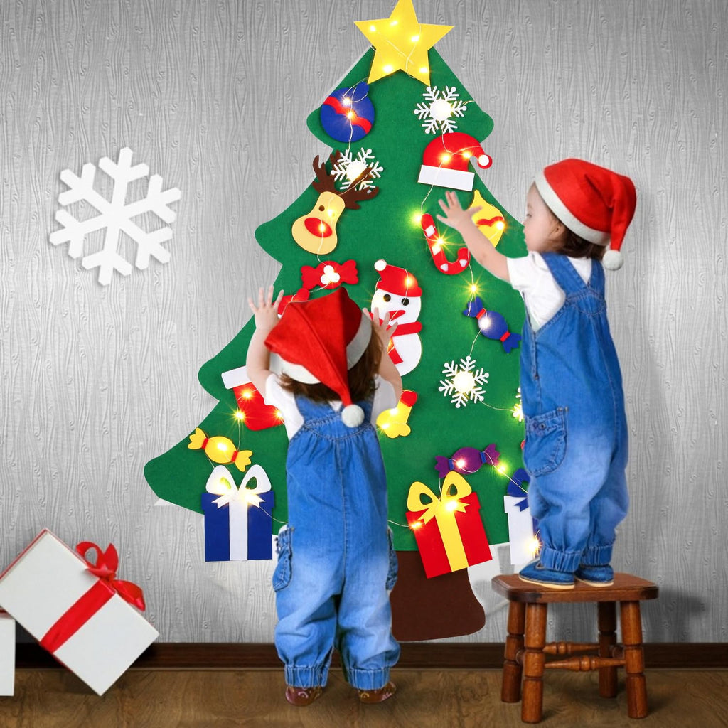 Abakuku 3-Foot Felt Christmas Tree Set for Kids – 31 Piece Ornaments & Light