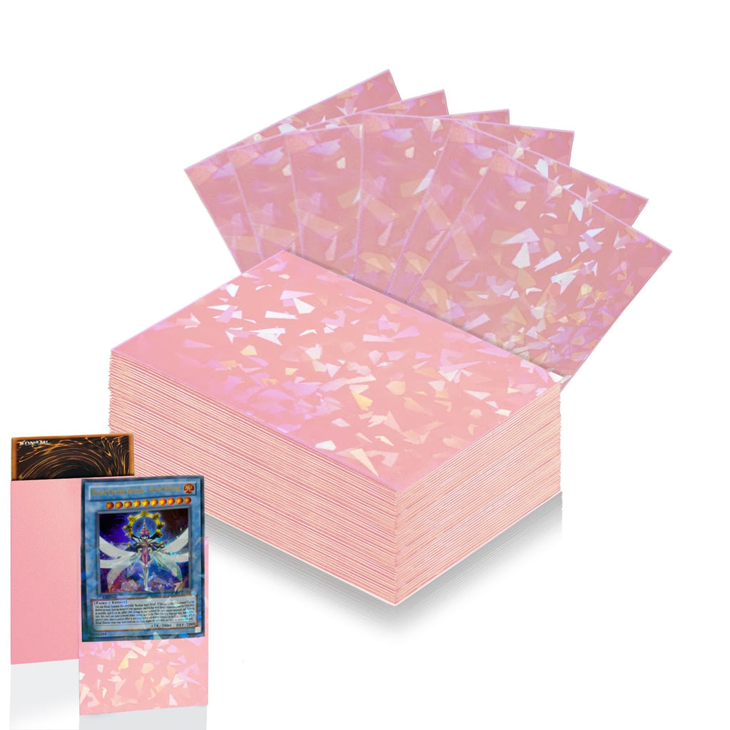 Abejita 100 Pink Card Sleeves – 66x91mm Holographic Cracked Ice Finish for MTG, Yugioh, Sports Cards & Photocards