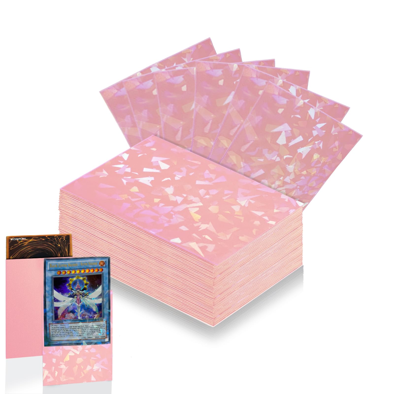 Abejita 100 Pink Card Sleeves – 66x91mm Holographic Cracked Ice Finish for MTG, Yugioh, Sports Cards & Photocards