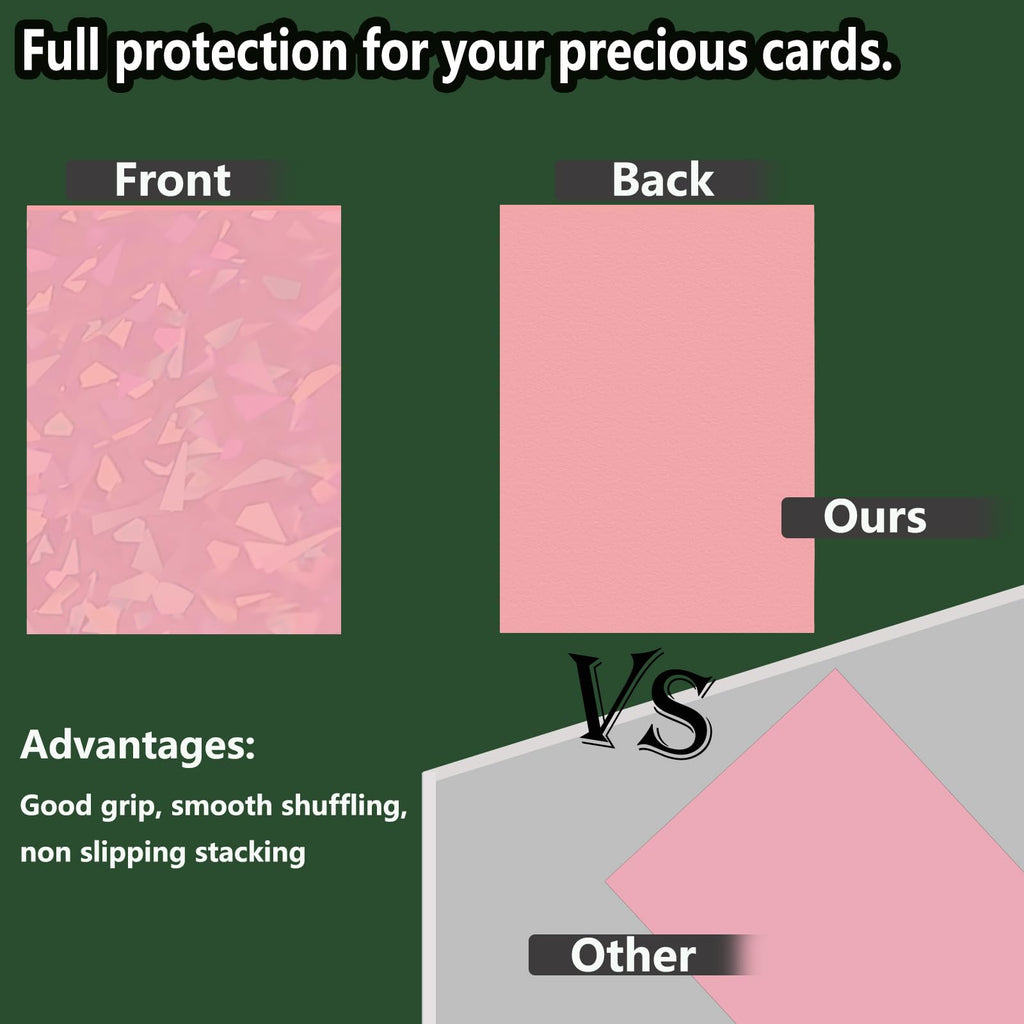 Abejita 100 Pink Card Sleeves – 66x91mm Holographic Cracked Ice Finish for MTG, Yugioh, Sports Cards & Photocards