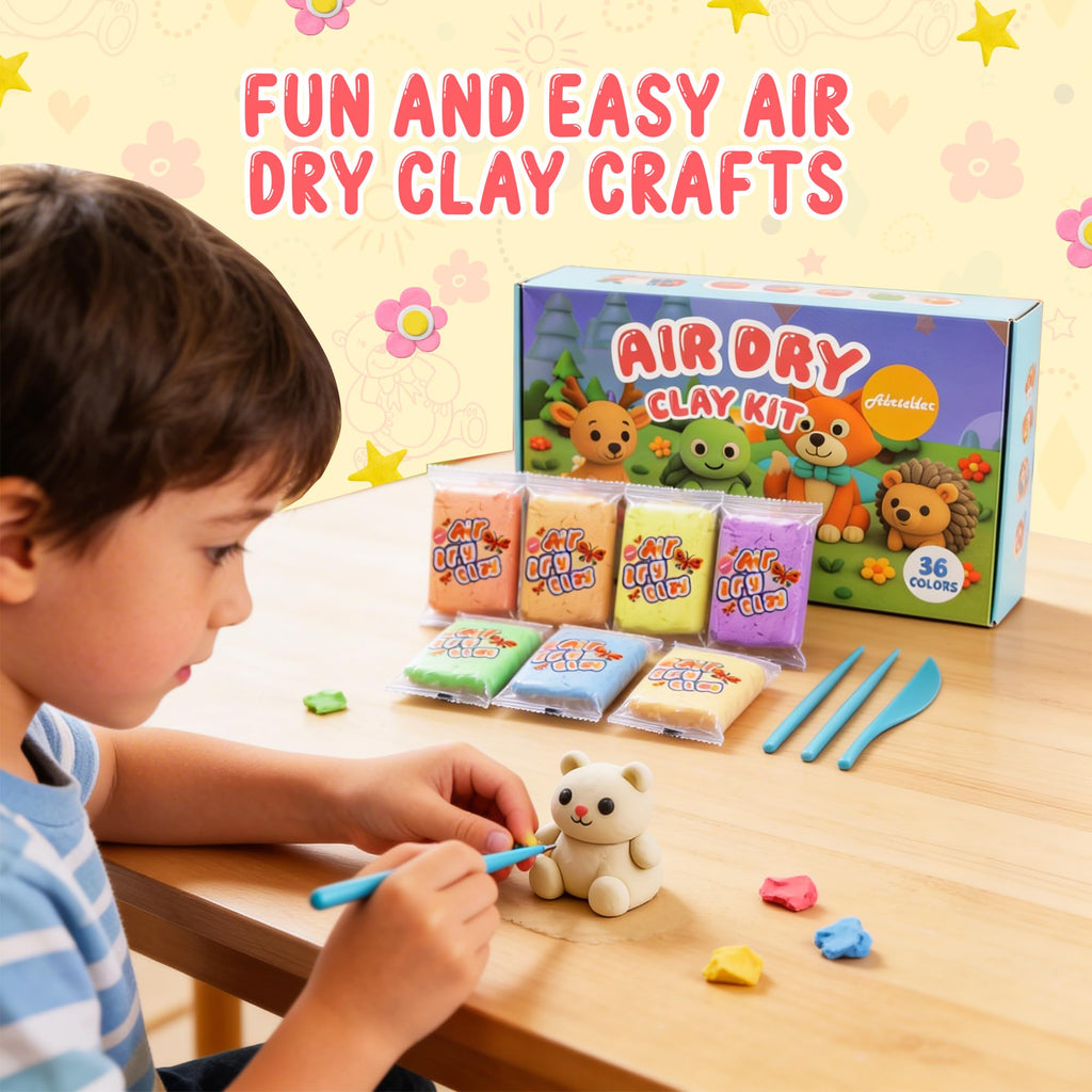 Abrielder 36 Colors Air Dry Clay Kit – Non-Toxic Soft Modeling Clay for Kids Ages 3+