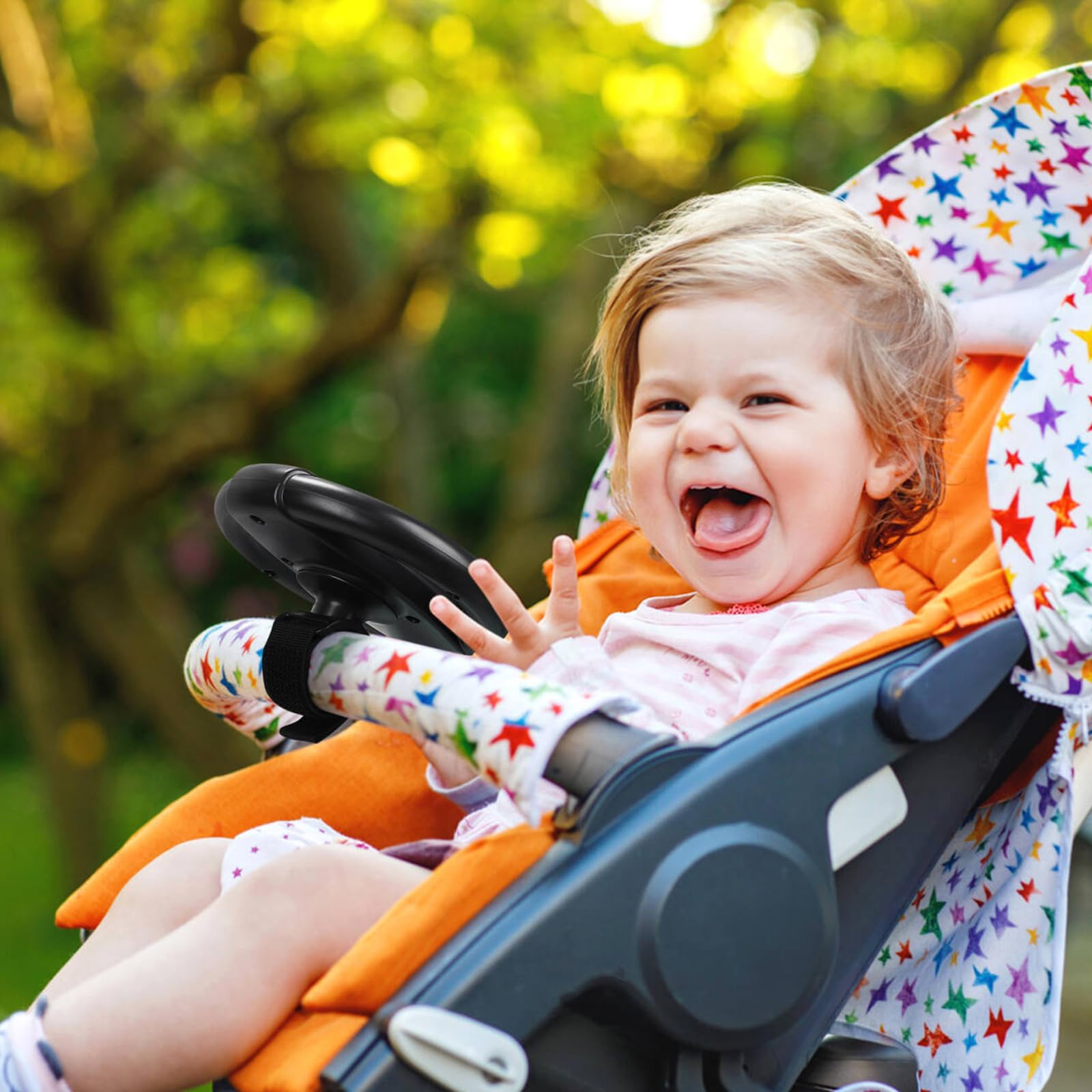 Accmor Stroller Steering Wheel Toy – BPA-Free Pretend Driving Toy with Air Horn, Velcro Attachment for Strollers and Shopping Carts