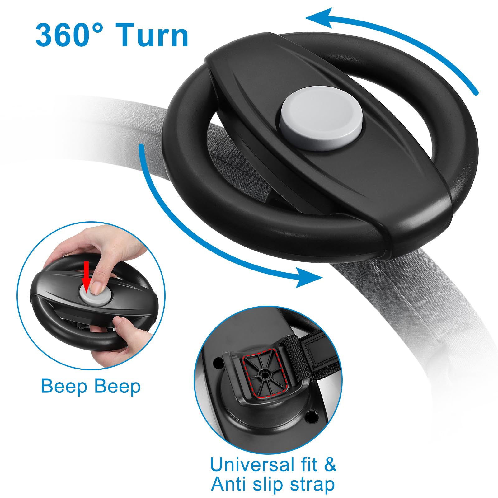Accmor Stroller Steering Wheel Toy – No-Battery Horn, Velcro Attachment for Strollers & Shopping Carts