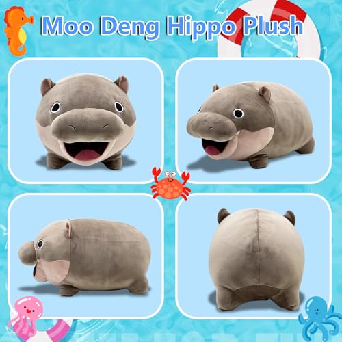 Acgtrick 9-Inch Moo Deng Pygmy Hippo Plushie - Soft Stuffed Animal Pillow for Kids and Adults