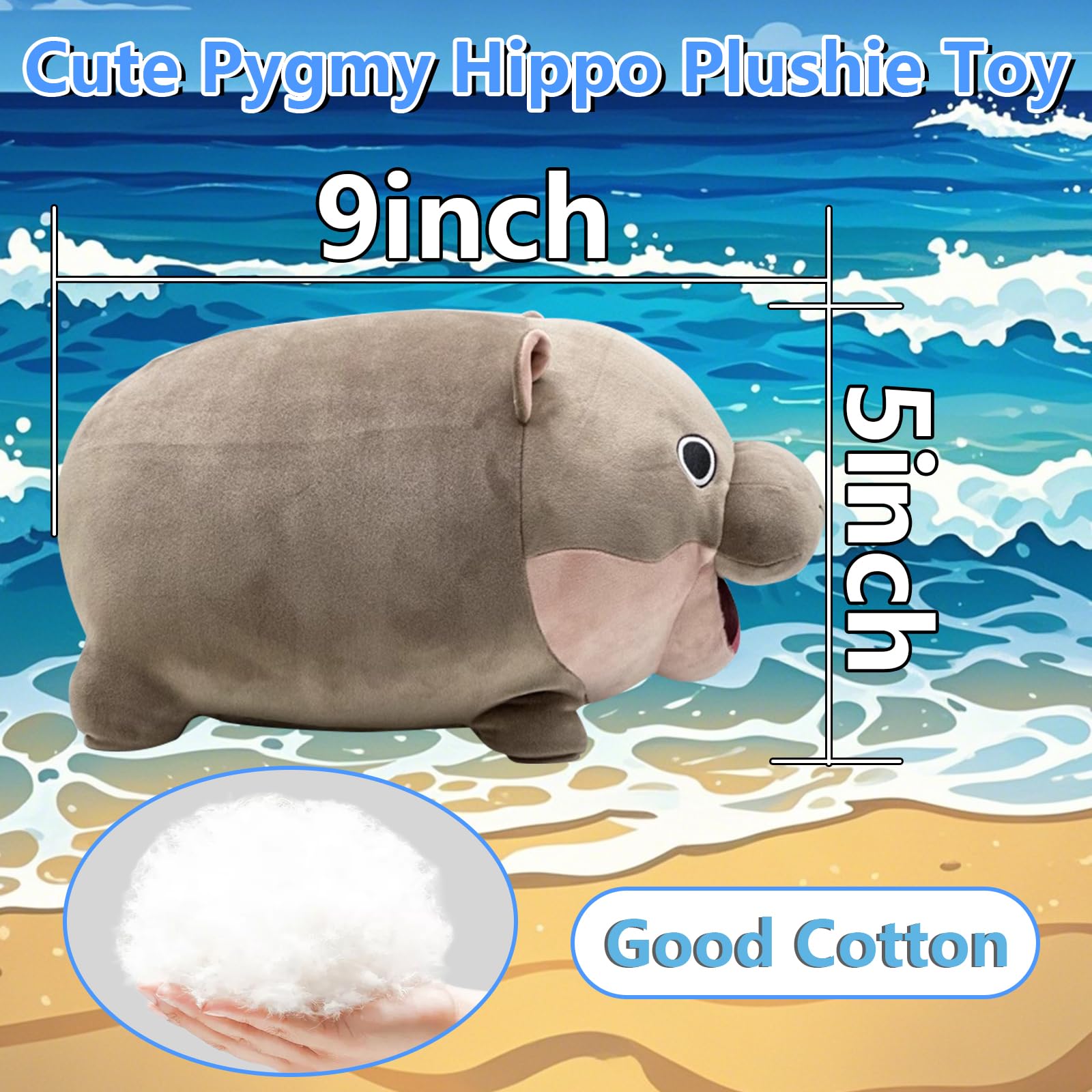 Acgtrick 9-Inch Moo Deng Pygmy Hippo Plushie - Soft Stuffed Animal Pillow for Kids and Adults