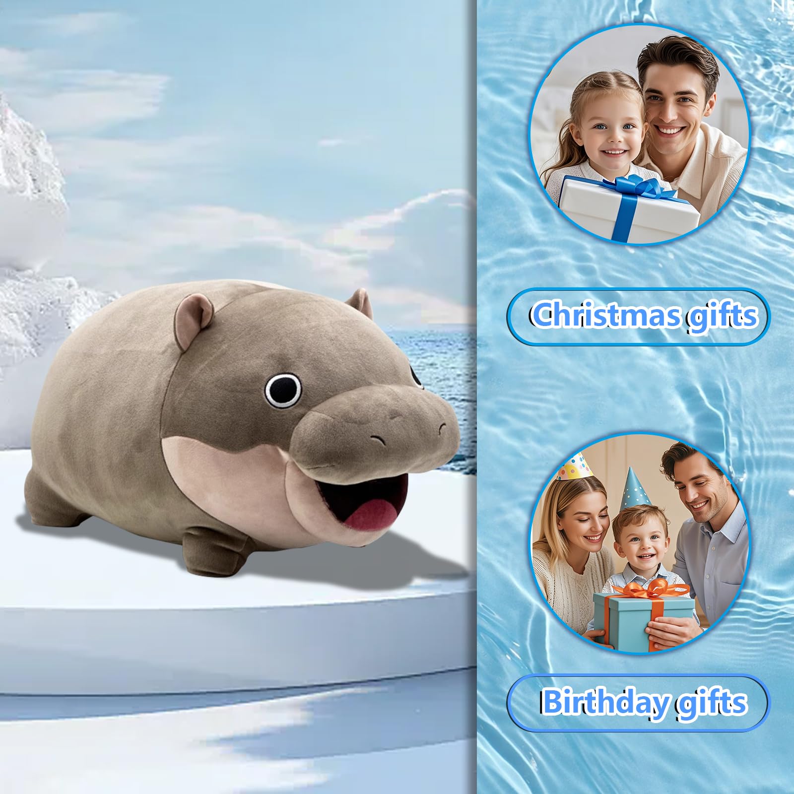 Acgtrick 9-Inch Moo Deng Pygmy Hippo Plushie - Soft Stuffed Animal Pillow for Kids and Adults