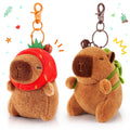 Achwishap 2-Pack Capybara Plush Keychains – with Turtle Backpack and Strawberry Hat, Soft Fabric, Safe for Kids