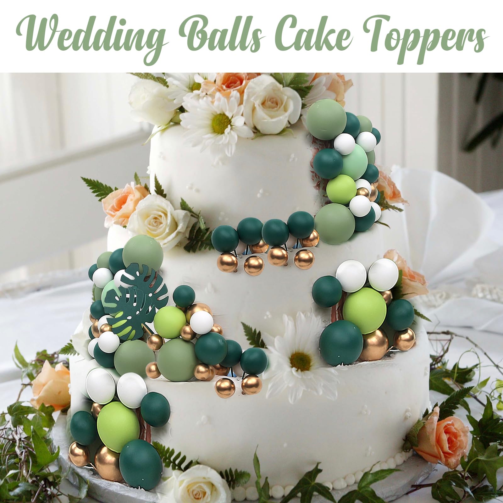 Acmee 115-Piece Green Foam Ball Cake Toppers - 5 Sizes for Jungle Birthday Baby Shower