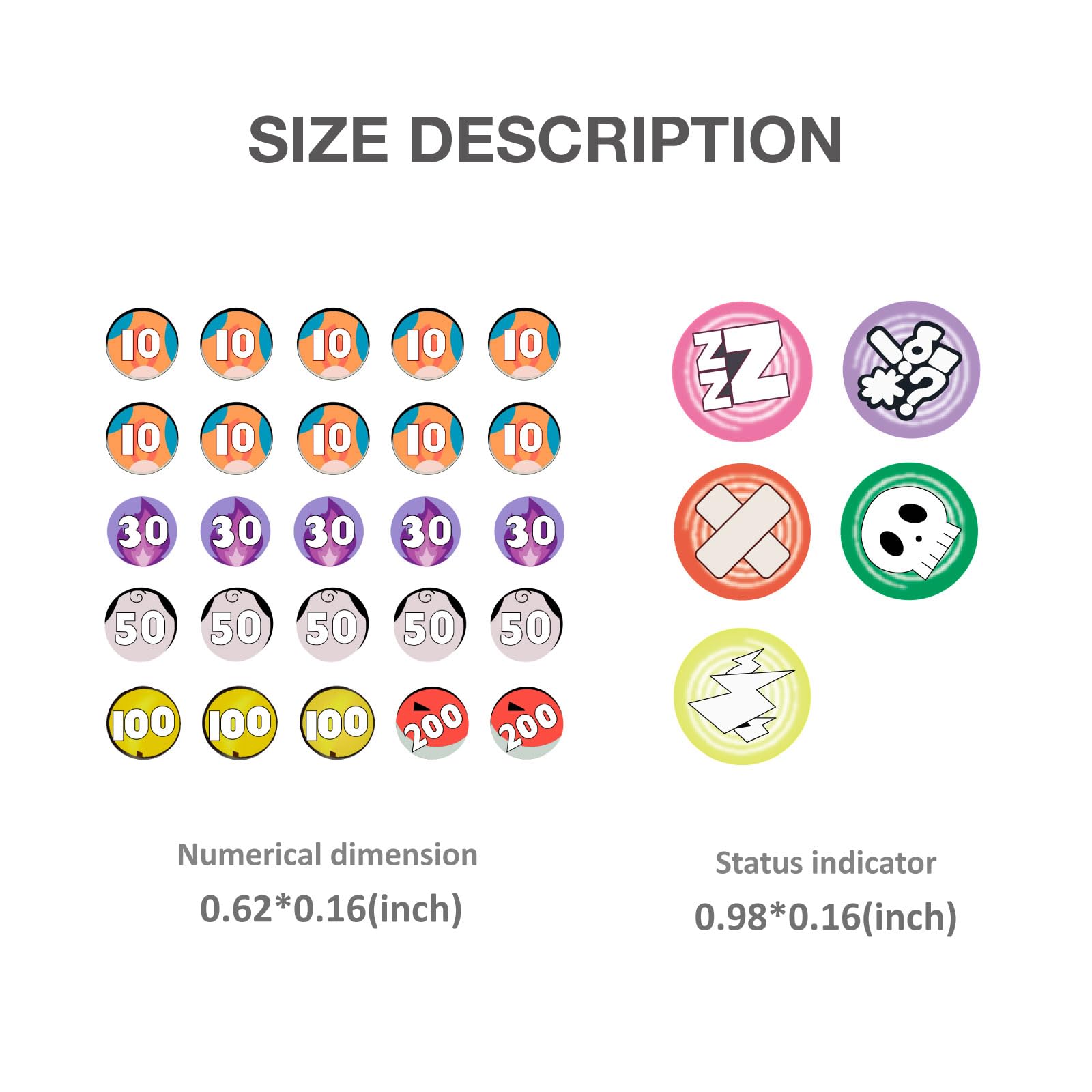 Acrylic Damage & Status Counter Tokens for TCGs - 31-Piece Set with Values 10-200