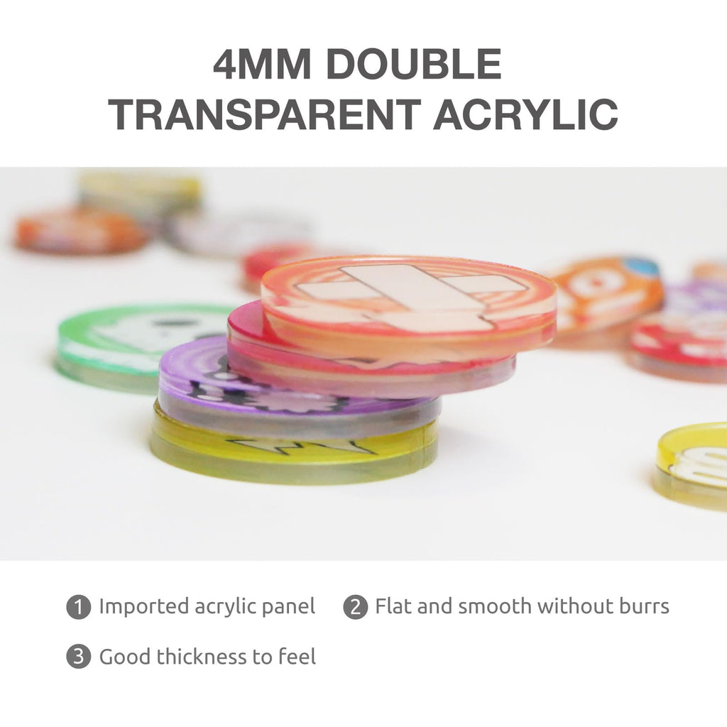 Acrylic Damage & Status Counter Tokens for TCGs - 31-Piece Set with Values 10-200