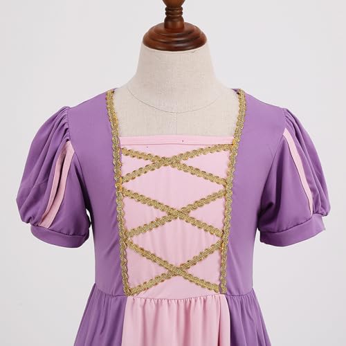 ADDACOS Girls Princess Dress Costume - Soft Polyester/Cotton Mid-Length with Fluffy Sleeves for Halloween & Birthday