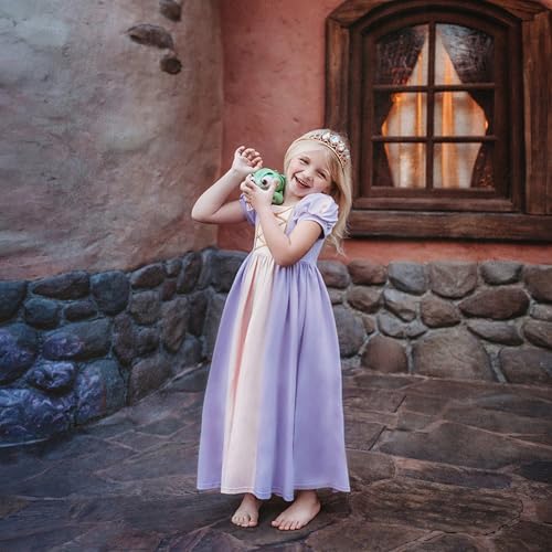 ADDACOS Girls Princess Dress Costume - Soft Polyester/Cotton Mid-Length with Fluffy Sleeves for Halloween & Birthday