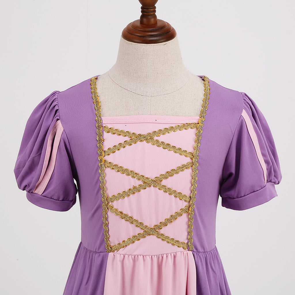 ADDACOS Girls Princess Dress Costume - Soft Polyester/Cotton Mid-Length with Fluffy Sleeves for Halloween & Birthday