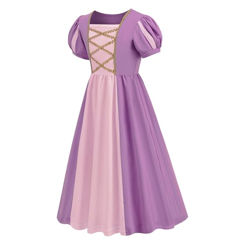 ADDACOS Girls Princess Dress Costume - Soft Polyester/Cotton Mid-Length with Fluffy Sleeves for Halloween & Birthday