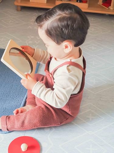 Adena Montessori Mirror Peekaboo Knob Puzzle – Red Circular Acrylic Toddler Puzzle for 6-12 Months