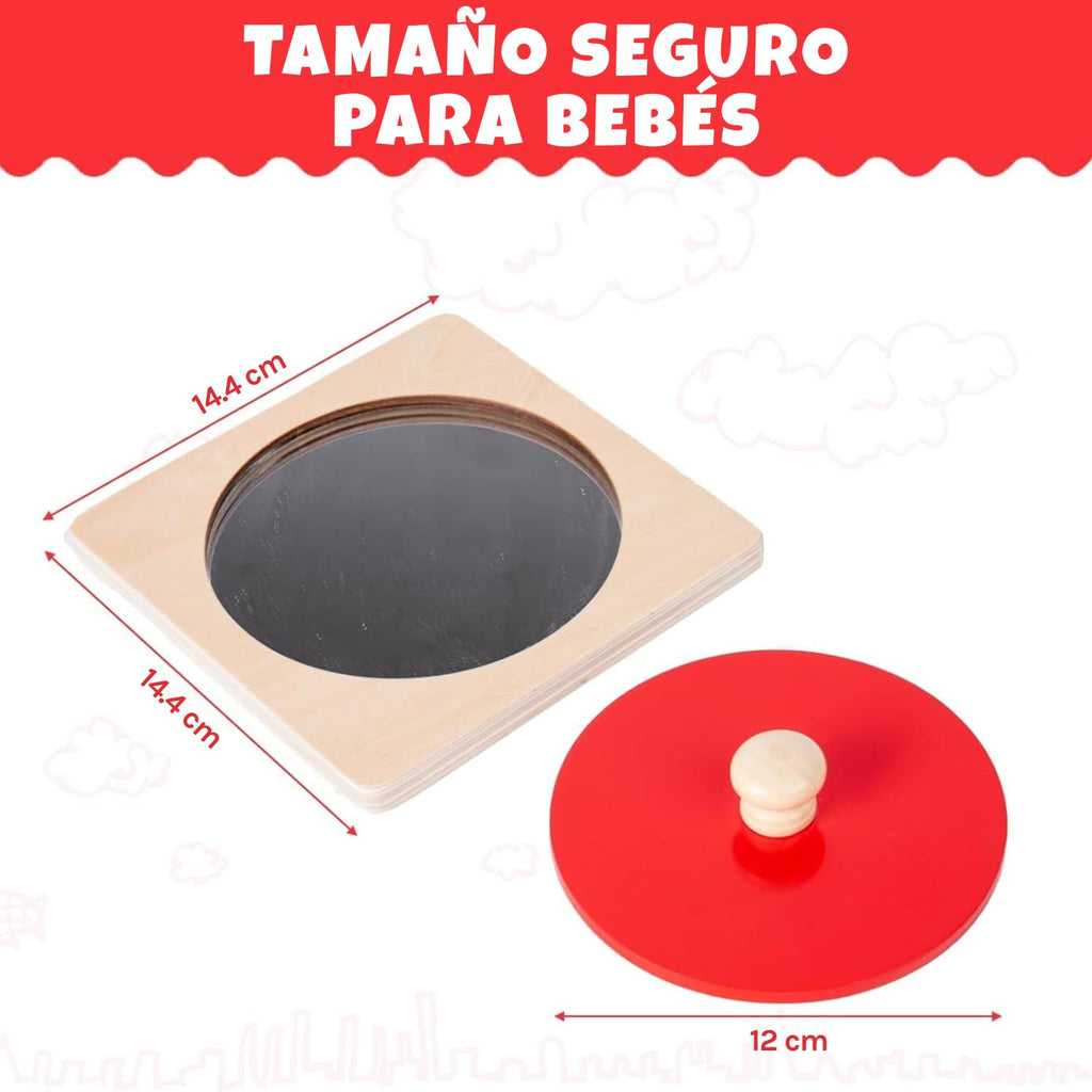 Adena Montessori Mirror Peekaboo Knob Puzzle – Red Circular Acrylic Toddler Puzzle for 6-12 Months