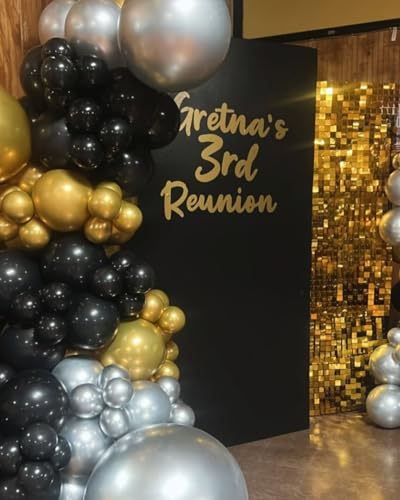 ADOINBY 142-Piece Metallic Black Gold Silver Balloon Arch Kit for Party Decor