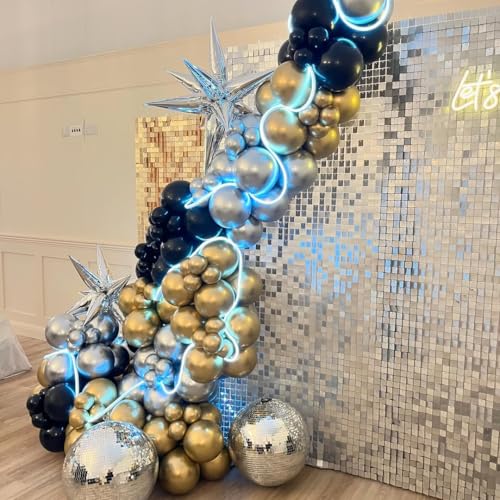 ADOINBY 142-Piece Metallic Black Gold Silver Balloon Arch Kit for Party Decor