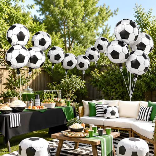 Adorely 10-Pack 18-Inch Black White Soccer Foil Balloons for Party Decor