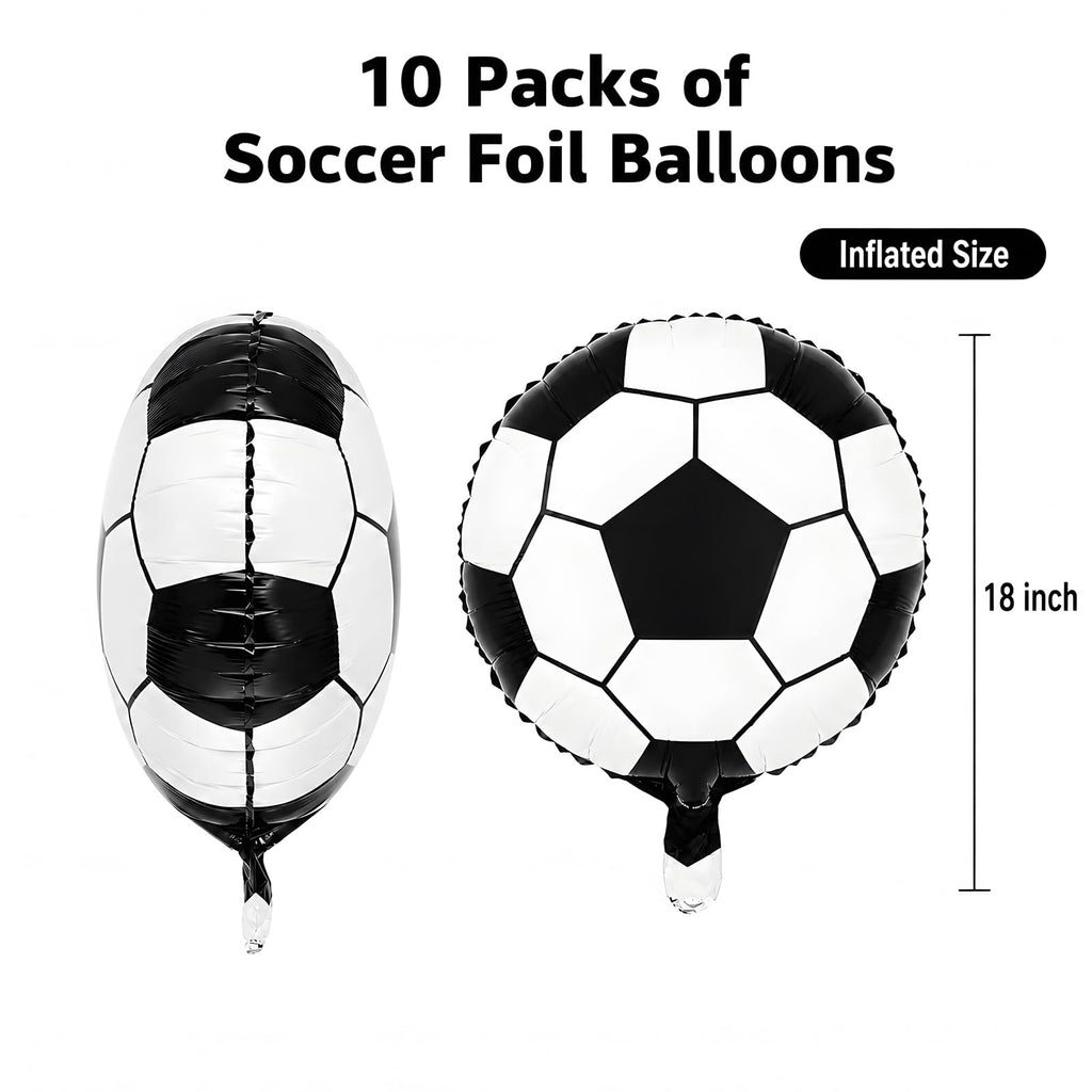 Adorely 10-Pack 18-Inch Black White Soccer Foil Balloons for Party Decor