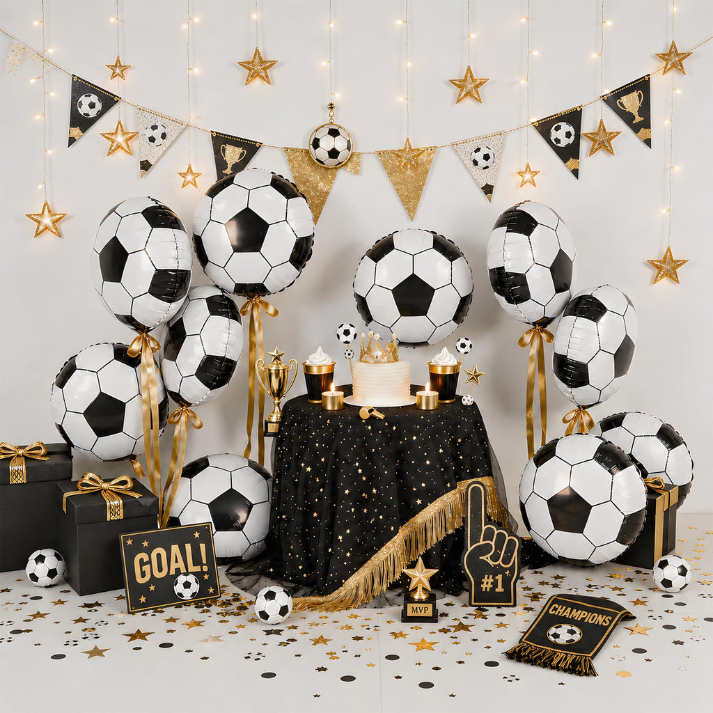 Adorely 10-Pack 18-Inch Black White Soccer Foil Balloons for Party Decor