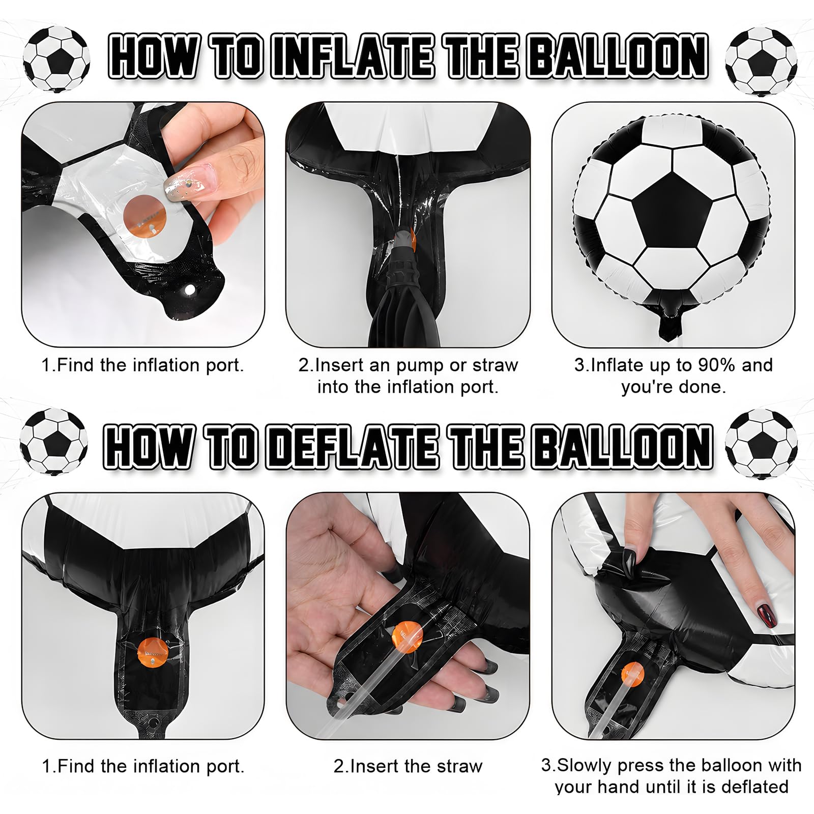 Adorely 10-Pack 18-Inch Black White Soccer Foil Balloons for Party Decor