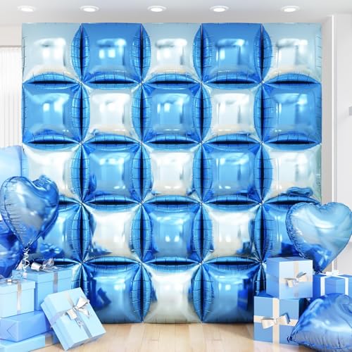 Adorely 25-Pack 19-Inch Blue Square Foil Balloons – Double-Sided Hot Pink & Pearl Pink Balloon Wall Kit for Party Decor