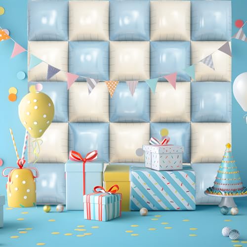 Adorely 25-Pack Double-Sided Foil Balloon Wall Kit – Blue and White Square Balloons for Party Backdrop Decor