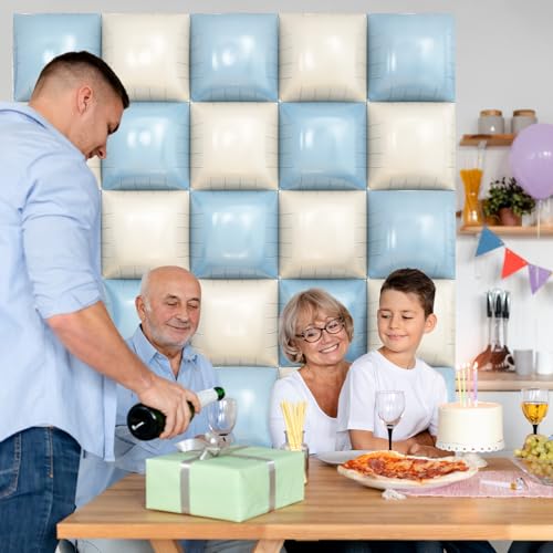 Adorely 25-Pack Double-Sided Foil Balloon Wall Kit – Blue and White Square Balloons for Party Backdrop Decor
