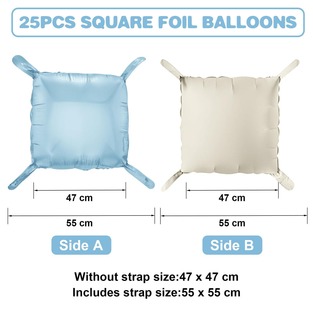 Adorely 25-Pack Double-Sided Foil Balloon Wall Kit – Blue and White Square Balloons for Party Backdrop Decor