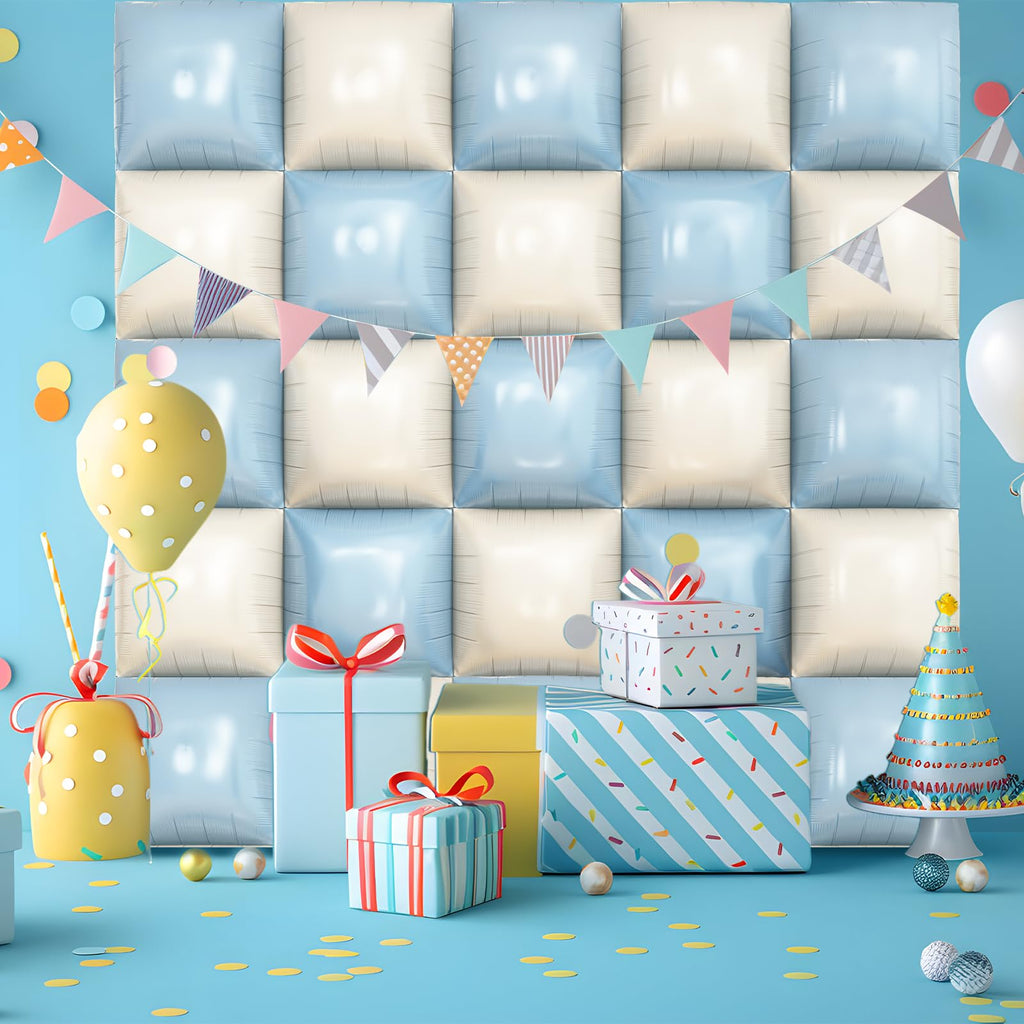 Adorely 25-Pack Double-Sided Foil Balloon Wall Kit – Blue and White Square Balloons for Party Backdrop Decor