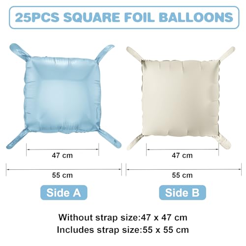 Adorely 25-Pack Double-Sided Foil Balloon Wall Kit – Blue and White Square Balloons for Party Backdrop Decor