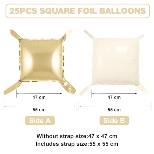 Adorely 25-Pack Double-Sided Gold White Square Foil Balloons – 19 Inch Party Backdrop Kit