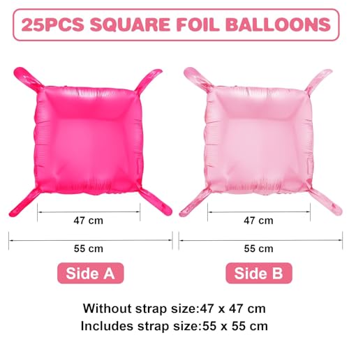 Adorely 25-Piece Double-Sided Hot Pink Square Foil Balloon Wall Kit - 19-Inch Party Backdrop for Valentine's Day, Birthdays, and More