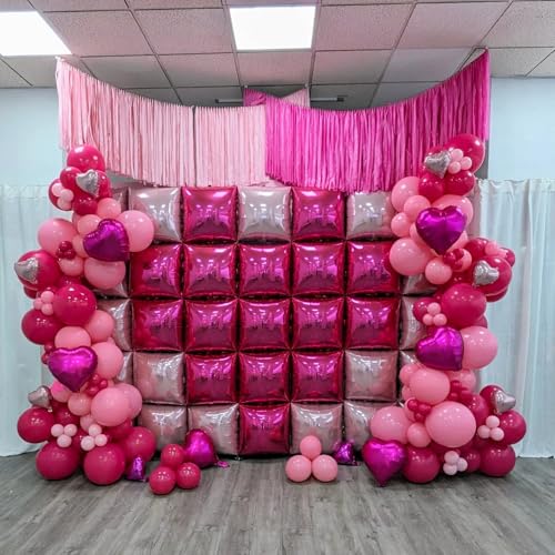 Adorely 25-Piece Double-Sided Hot Pink Square Foil Balloon Wall Kit - 19-Inch Party Backdrop for Valentine's Day, Birthdays, and More