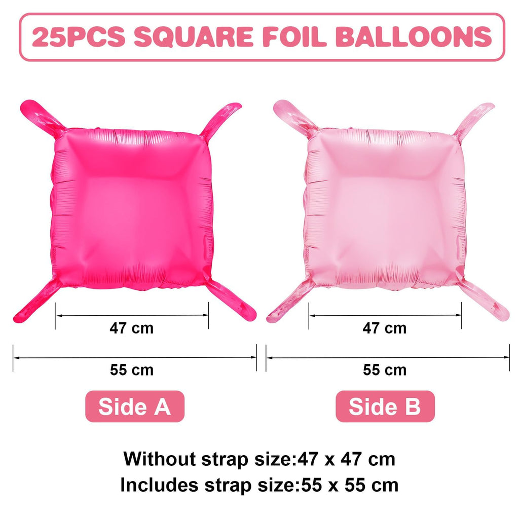 Adorely 25-Piece Double-Sided Hot Pink Square Foil Balloon Wall Kit - 19-Inch Party Backdrop for Valentine's Day, Birthdays, and More